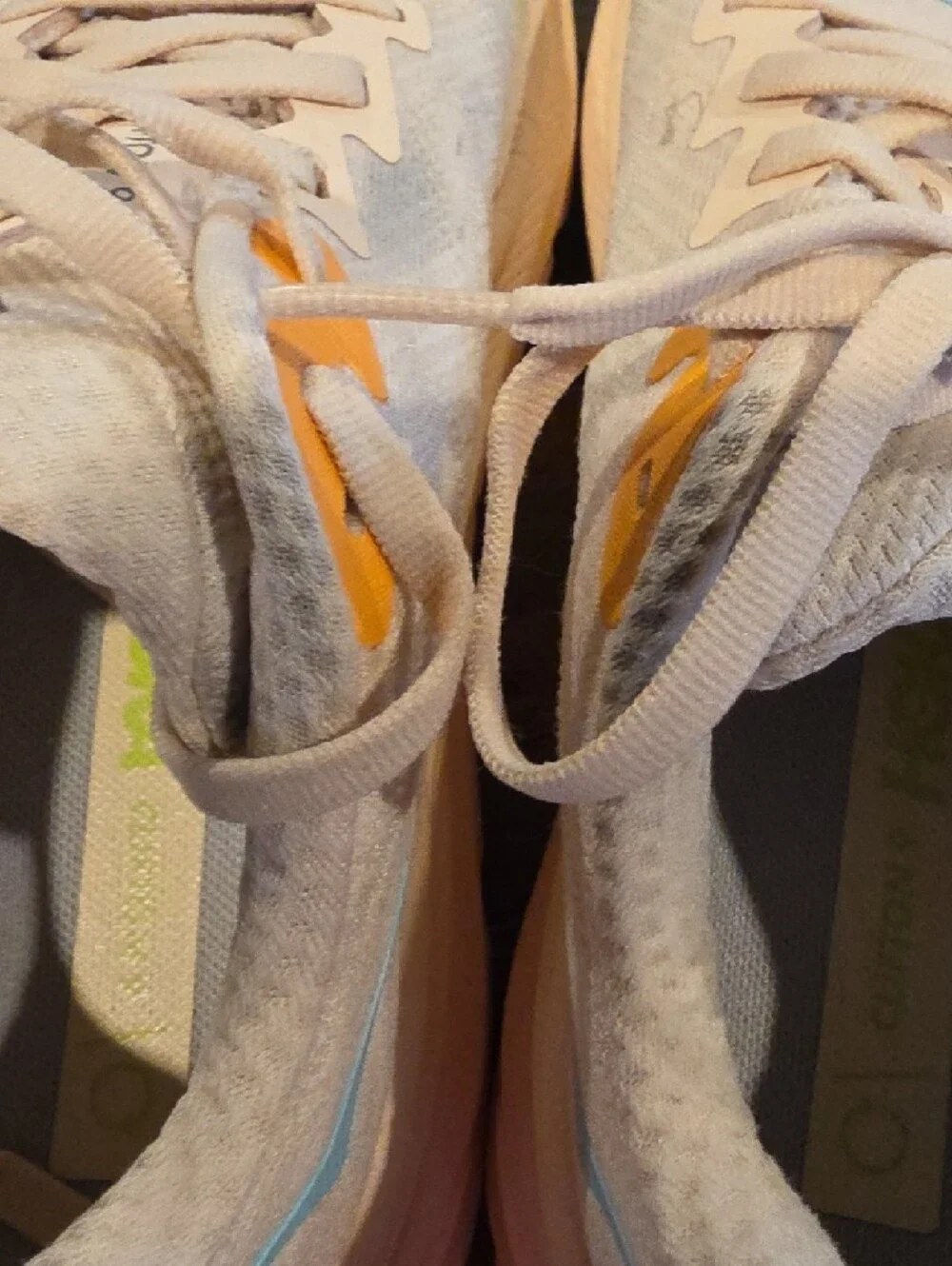 Hoka White Running Sneakers with Pastel Blue, Yellow & Lime Accents - Picture 10 of 10